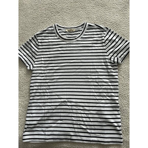 Madewell Womens Cotton Perfect Striped Crewneck Tee in White/Black NS582 - Picture 4 of 8